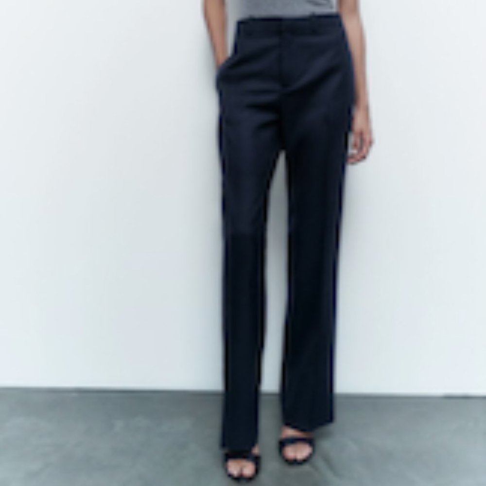 Zara Navy Pinstriped Slim Trousers Pants Size XL